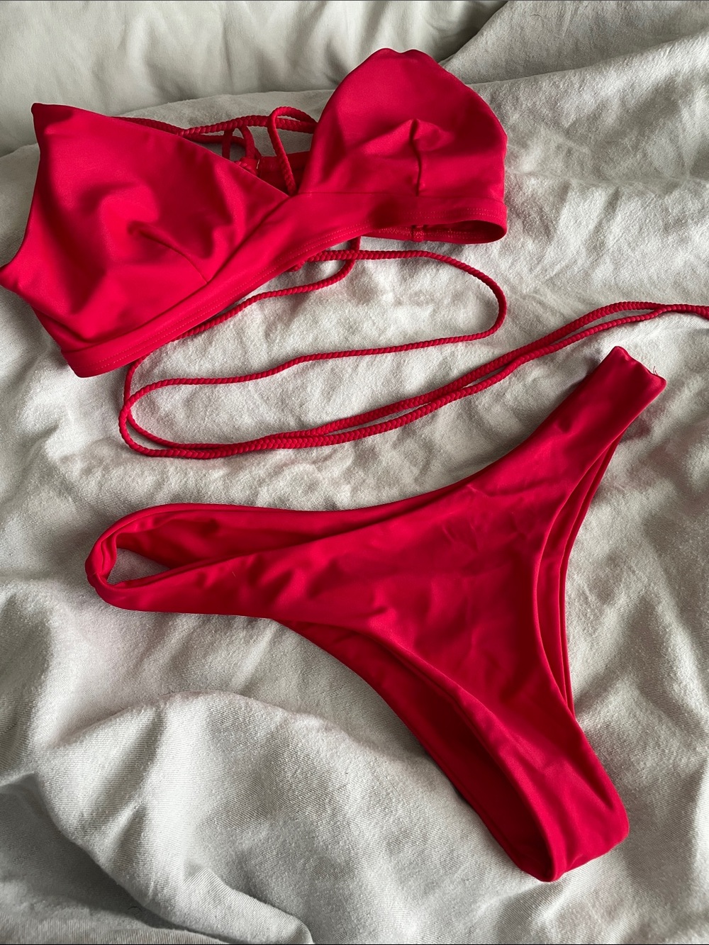 Women's Hot Pink Strappy Bikini Set